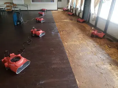 Air movers drying a subfloor in La Mesa